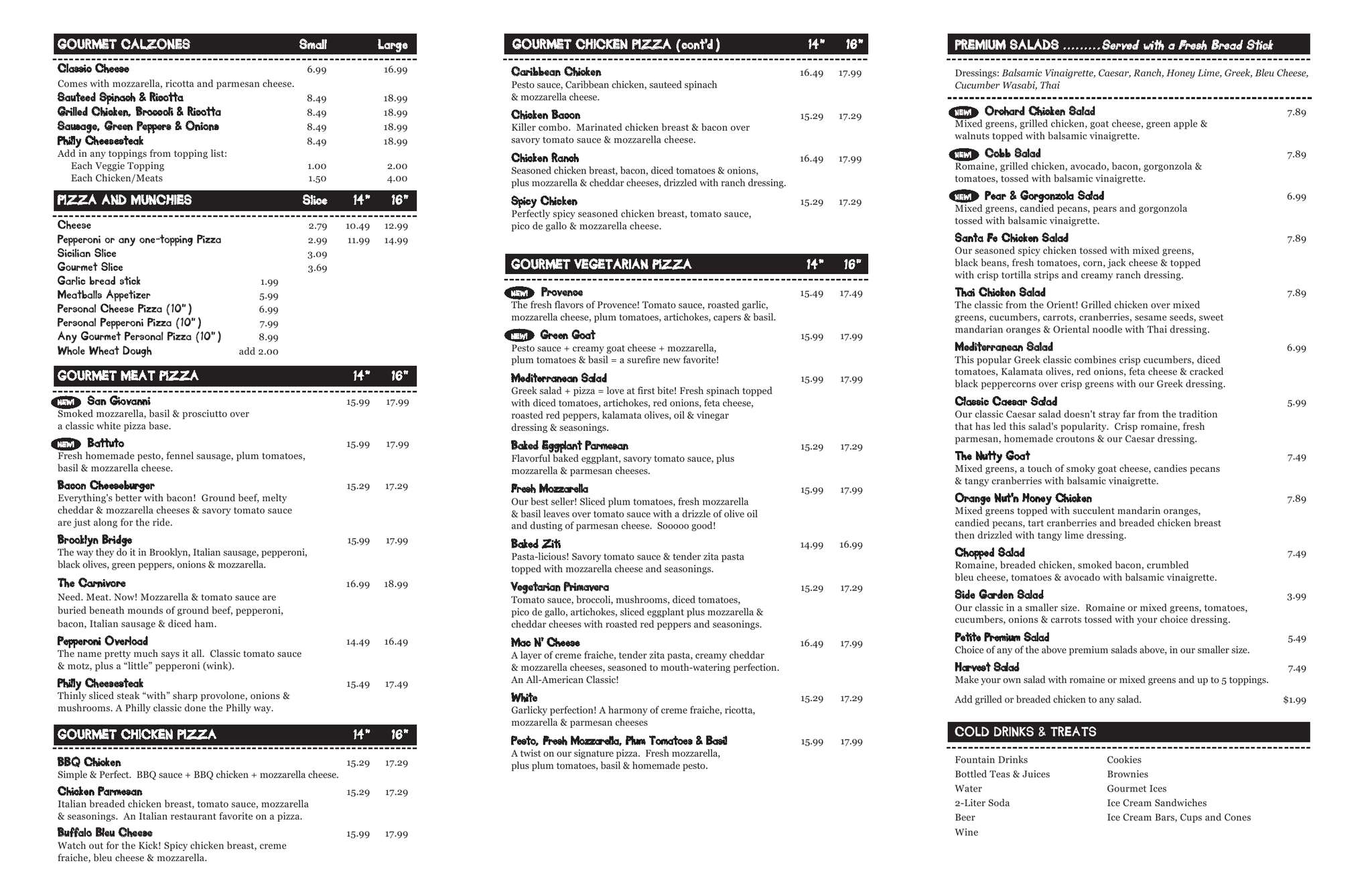 Peace A Pizza menu