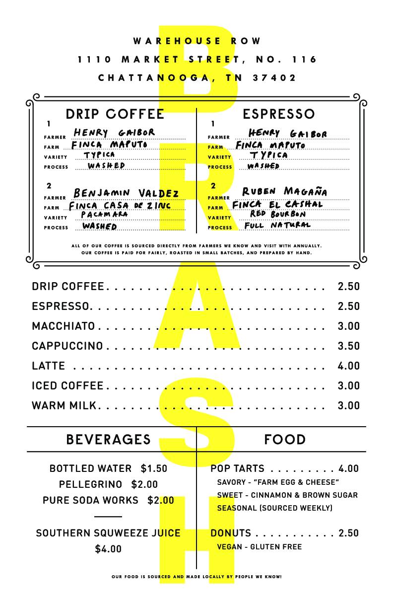 Brash Coffee Menu, Menu for Brash Coffee, Chattanooga, Chattanooga