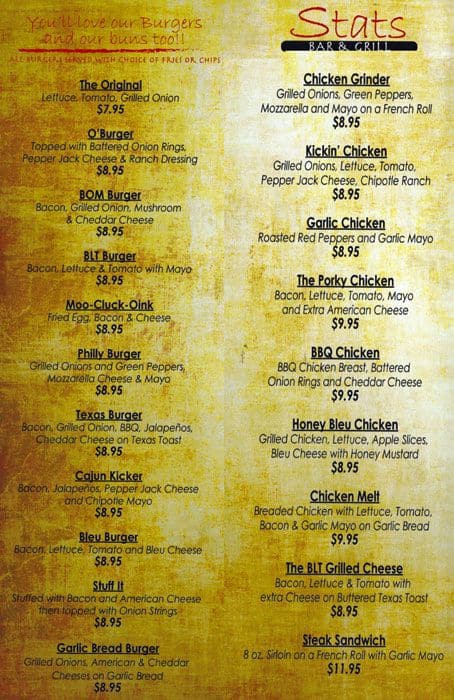 Stats Bar & Grill Menu, Menu for Stats Bar & Grill, Willowbrook ...