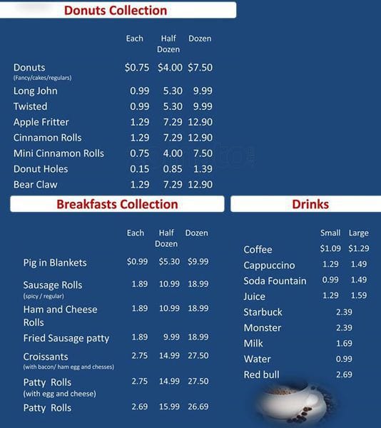 Daylight Donuts Menu, Menu for Daylight Donuts, Capitol Hill, Oklahoma