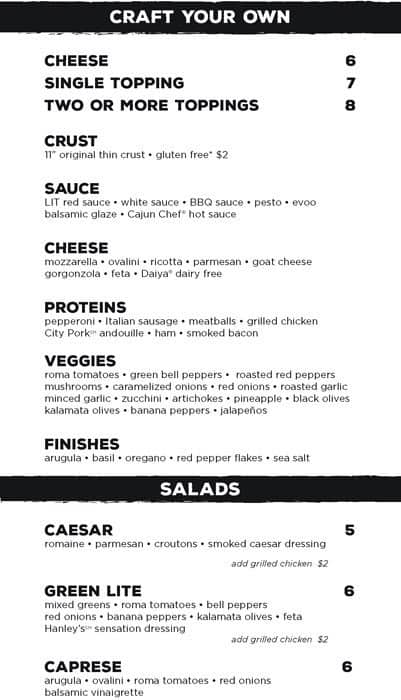 lit pizza menu menu for lit pizza lsu area baton rouge