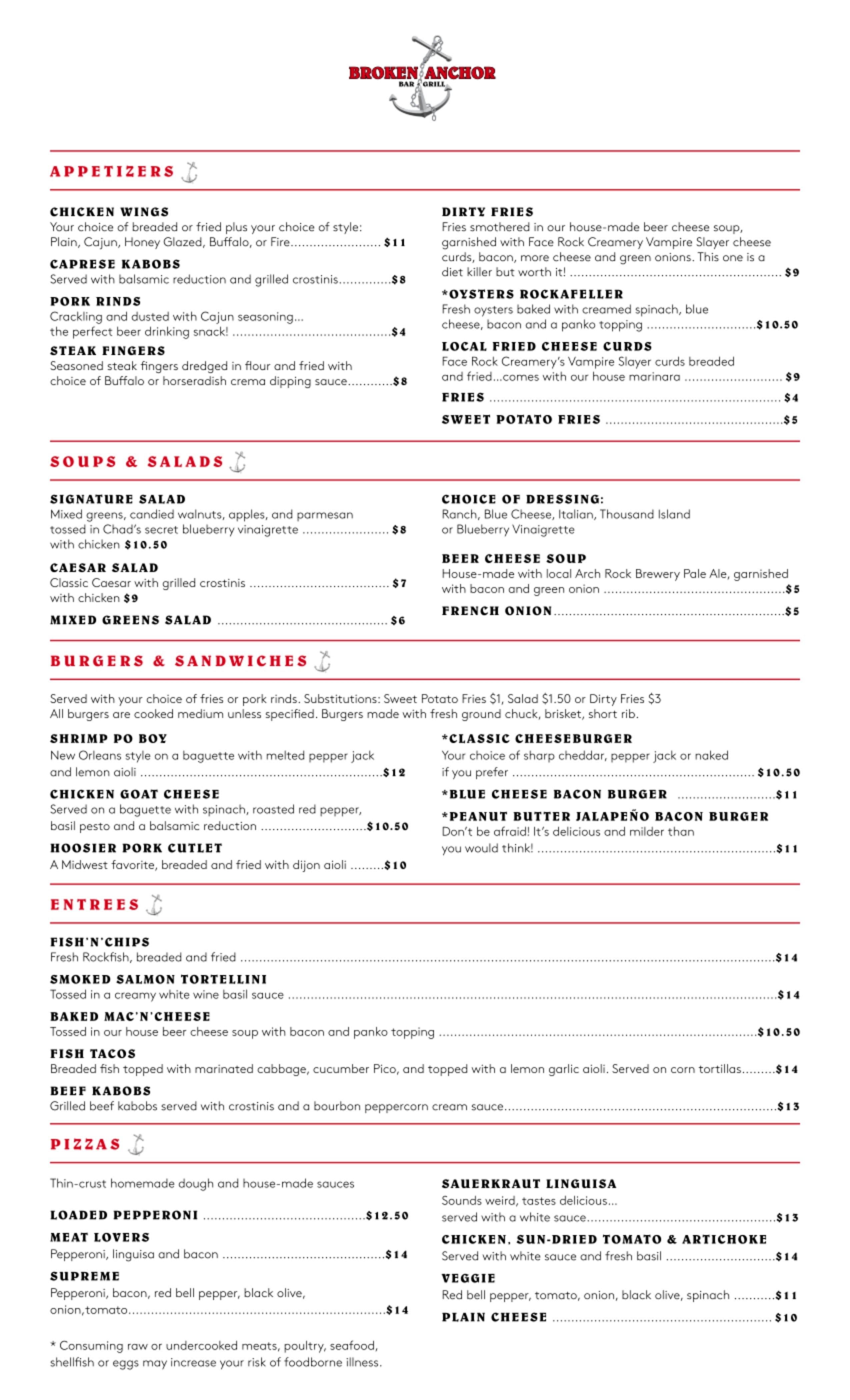 Broken Anchor Bar and Grill Menu Urbanspoon/Zomato
