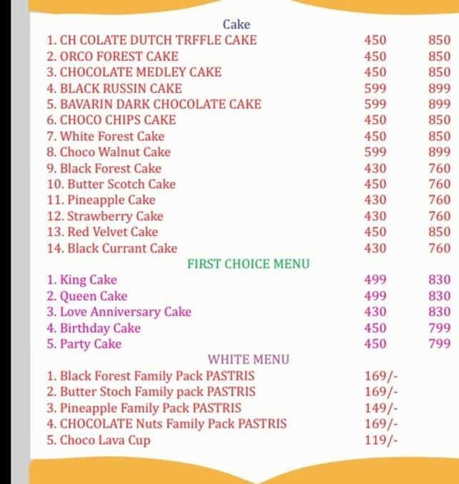 Menu at The Bakery King, Jaipur