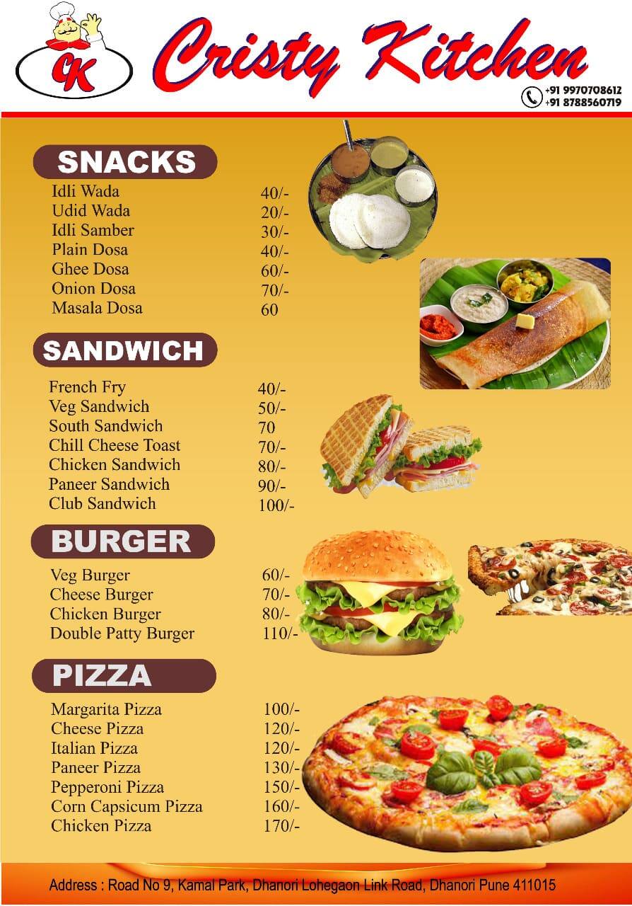 Menu of Christy kitchen, Dhanori, Pune