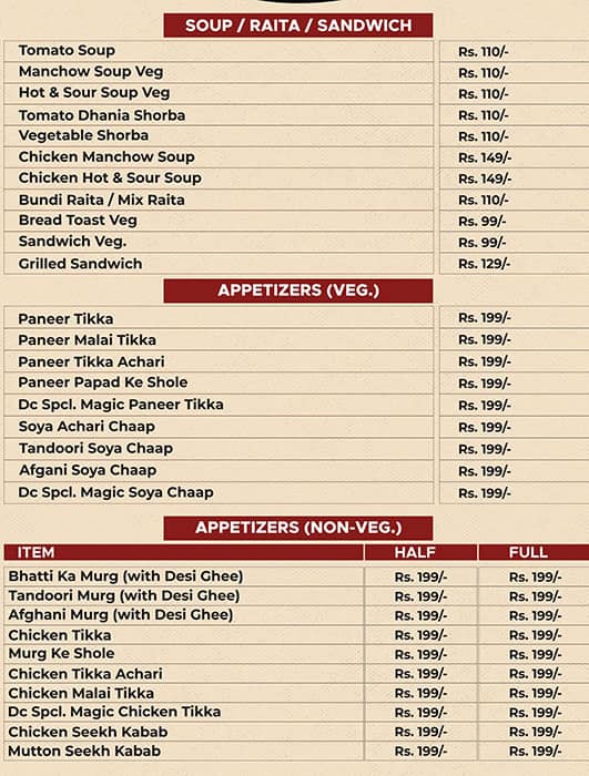 Menu of Champarans Special, Amrapali Dream Valley, Greater Noida