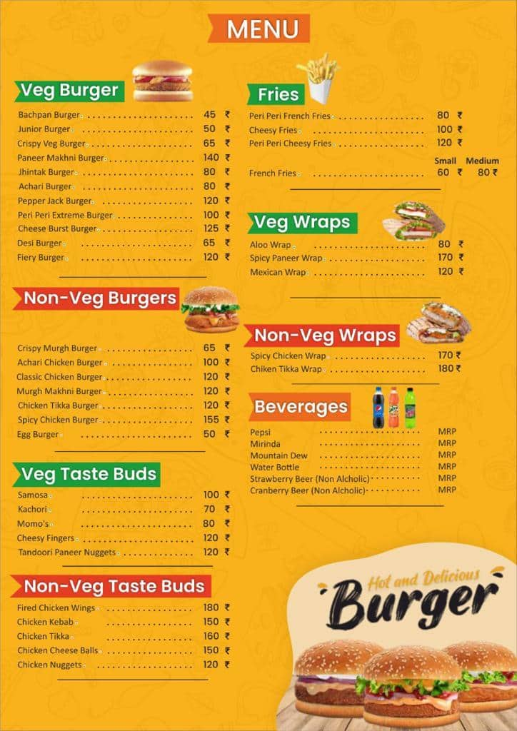 Menu of Burger Lane, Shyam Nagar, Kanpur