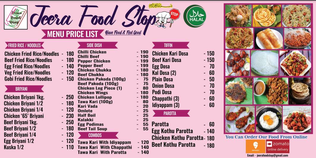 Menu of Jeera Food Stop, Pallavaram, Chennai
