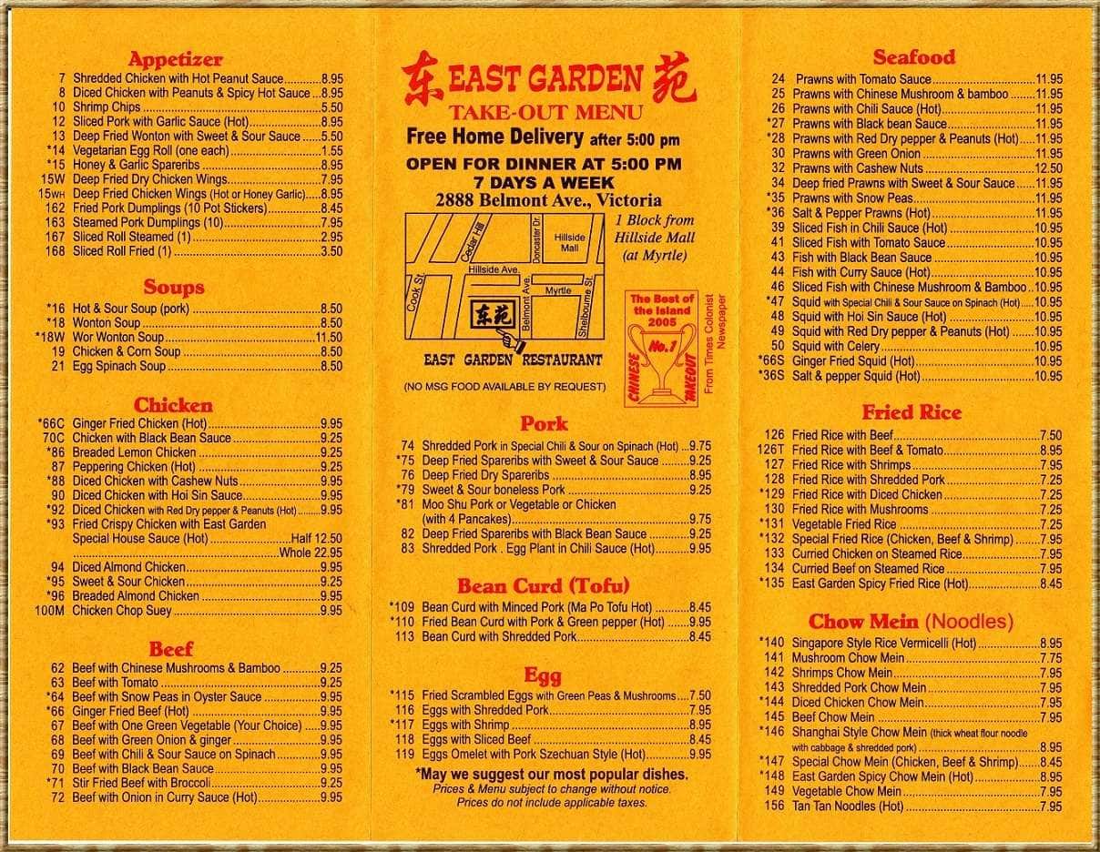 East Garden Chinese Restaurant Menu