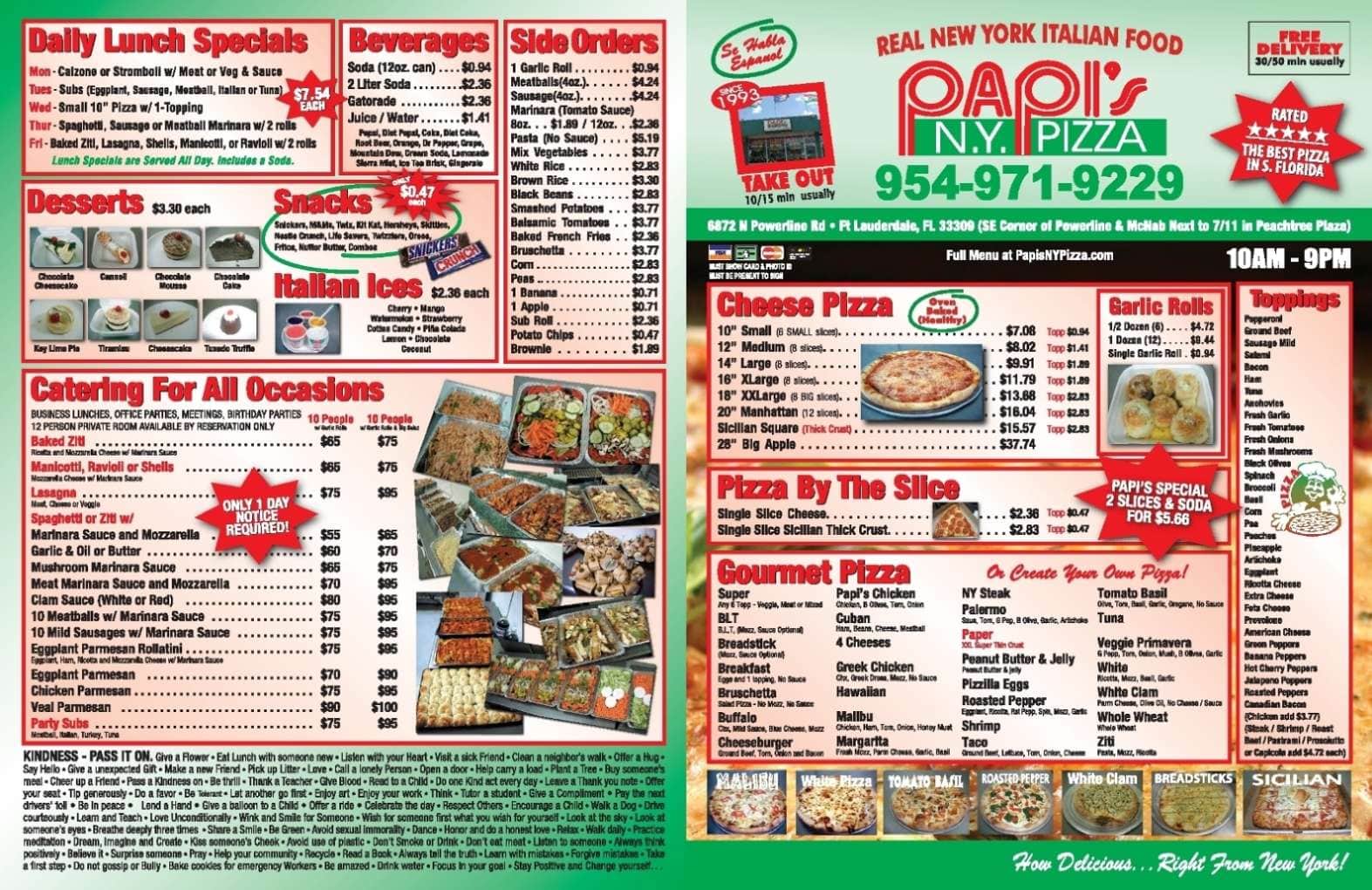 Papi's N.Y. Pizza Menu, Menu for Papi's N.Y. Pizza, Pompano Beach, Miami Urbanspoon/Zomato