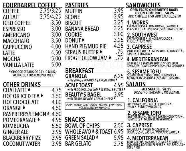Awaken Cafe menu, Menu restauracji Awaken Cafe, Downtown Oakland