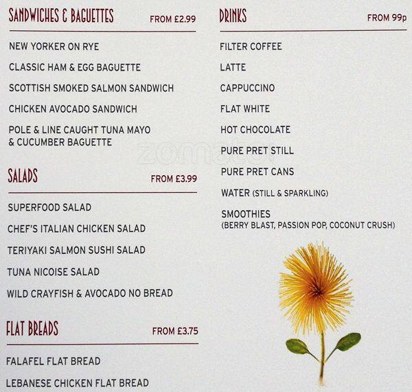 Pret A Manger Menu Menu For Pret A Manger King s Cross London