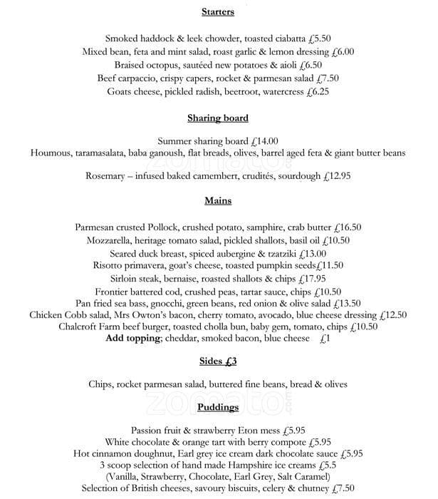 Menu at The Prince Blucher, Twickenham pub & bar, Twickenham