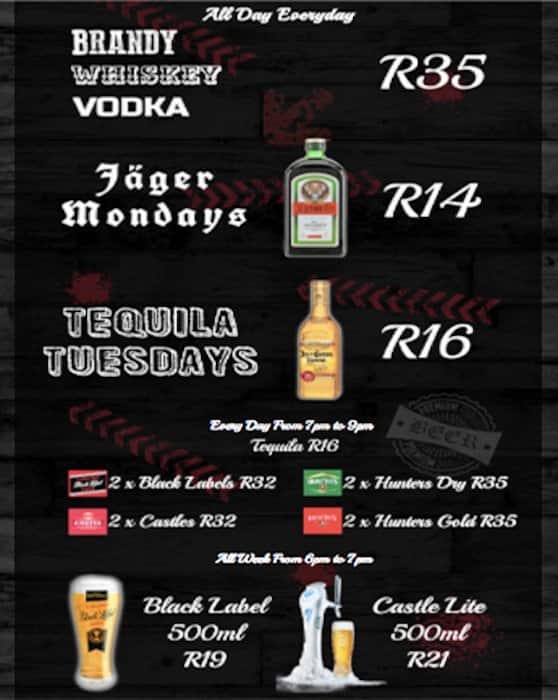 Menu at The Rabbit Hole pub & bar, Cape Town, Main Road