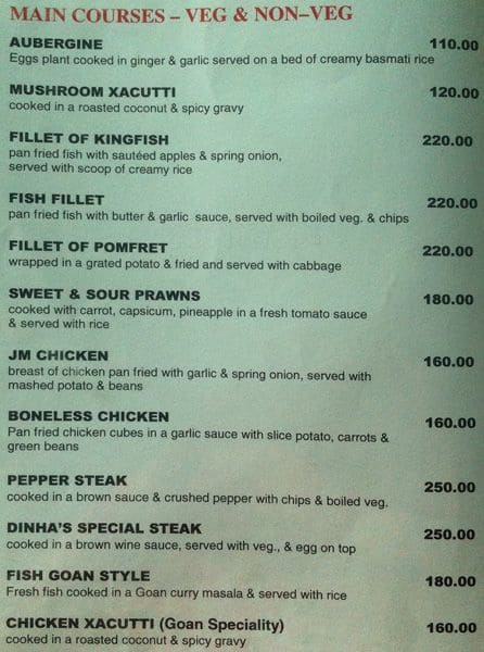 Dinha's Restaurant menu