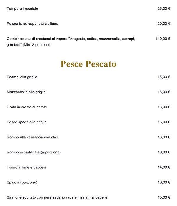 Menu di Sa Tanca Crostaceria 