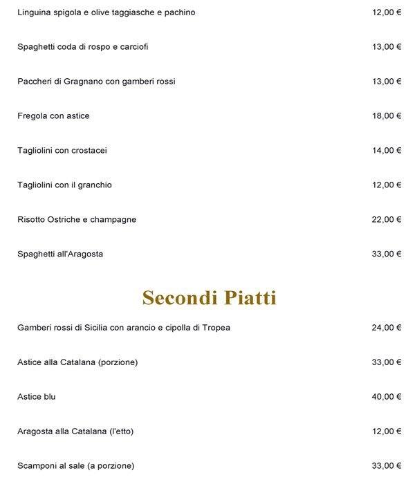 Menu di Sa Tanca Crostaceria 
