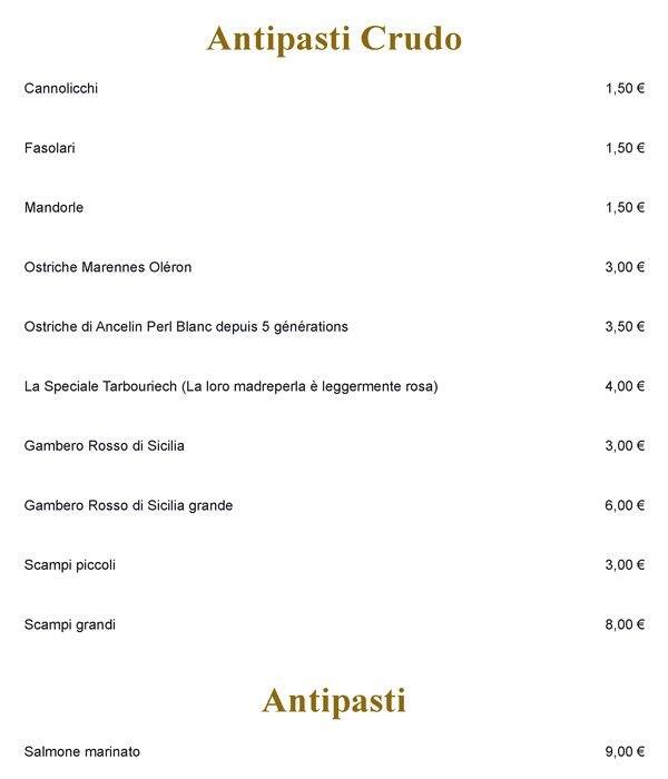 Menu di Sa Tanca Crostaceria 