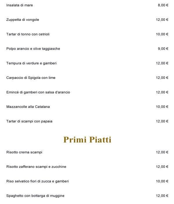 Menu di Sa Tanca Crostaceria 