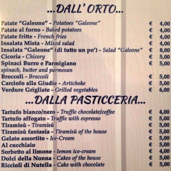 Menu di Ristorante Al Vecchio Galeone 