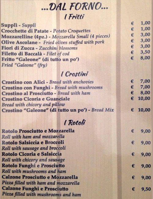 Menu di Ristorante Al Vecchio Galeone 