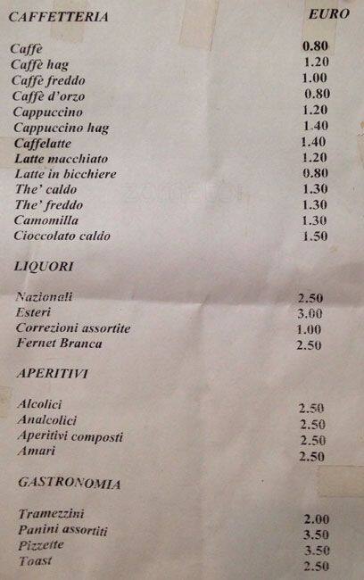 Zagarella menu