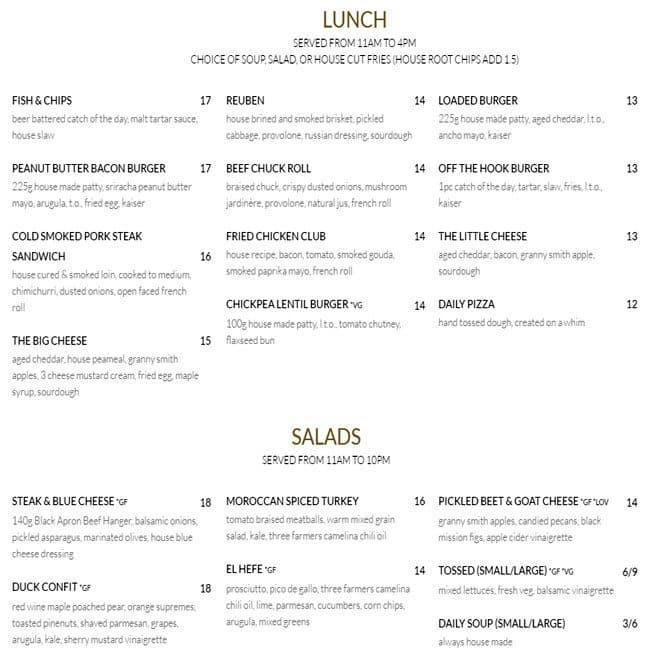 The Rook and Raven Menu, Menu for The Rook and Raven, Downtown