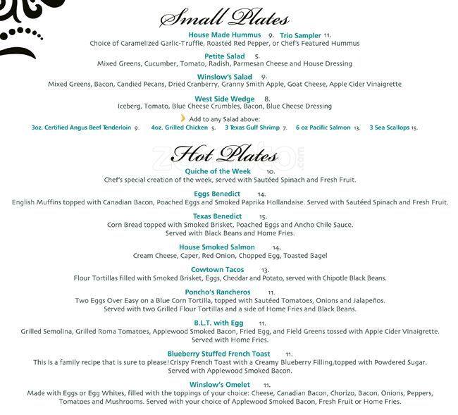 Winslow's Wine Cafe Menu, Menu for Winslow's Wine Cafe, West Fort Worth