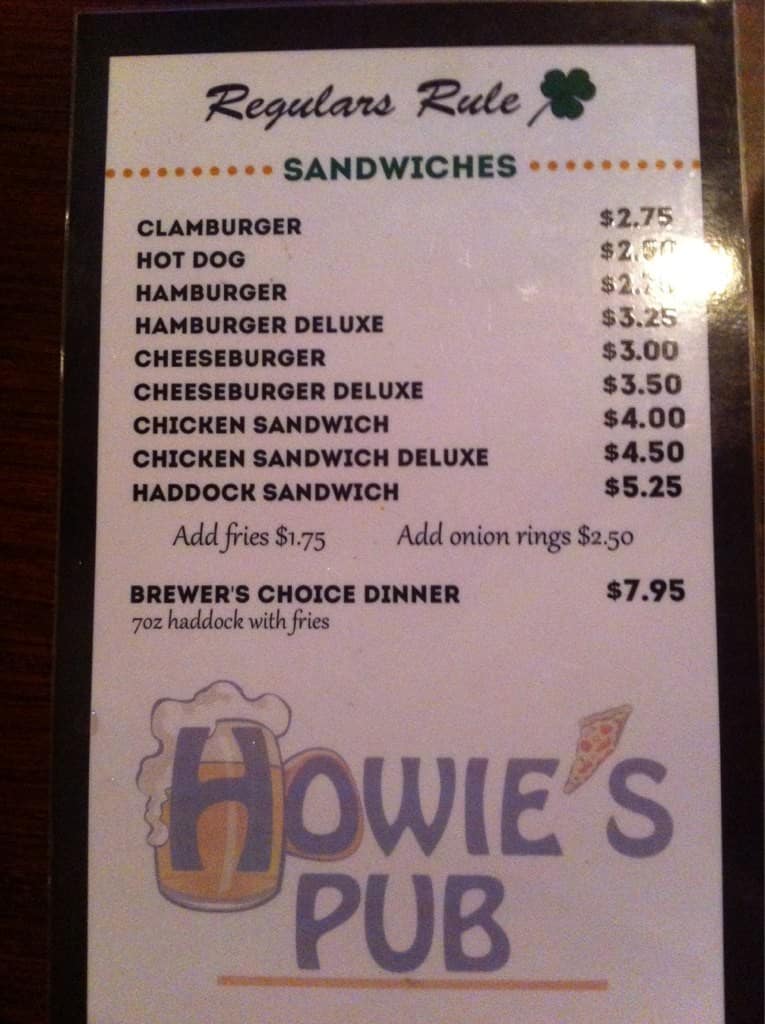 Howie's Pub Menu, Menu for Howie's Pub, Portland, Portland Urbanspoon