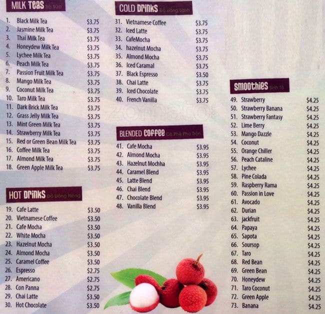 Menu at Bambu Dessert Drinks cafe, Grand Prairie