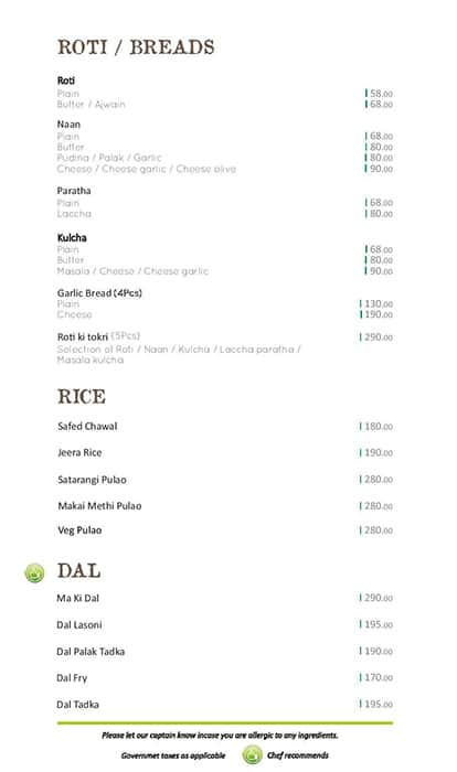 Menu of The Basil Deck Satara Road Pune