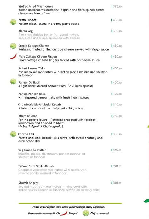 Menu of The Basil Deck Satara Road Pune