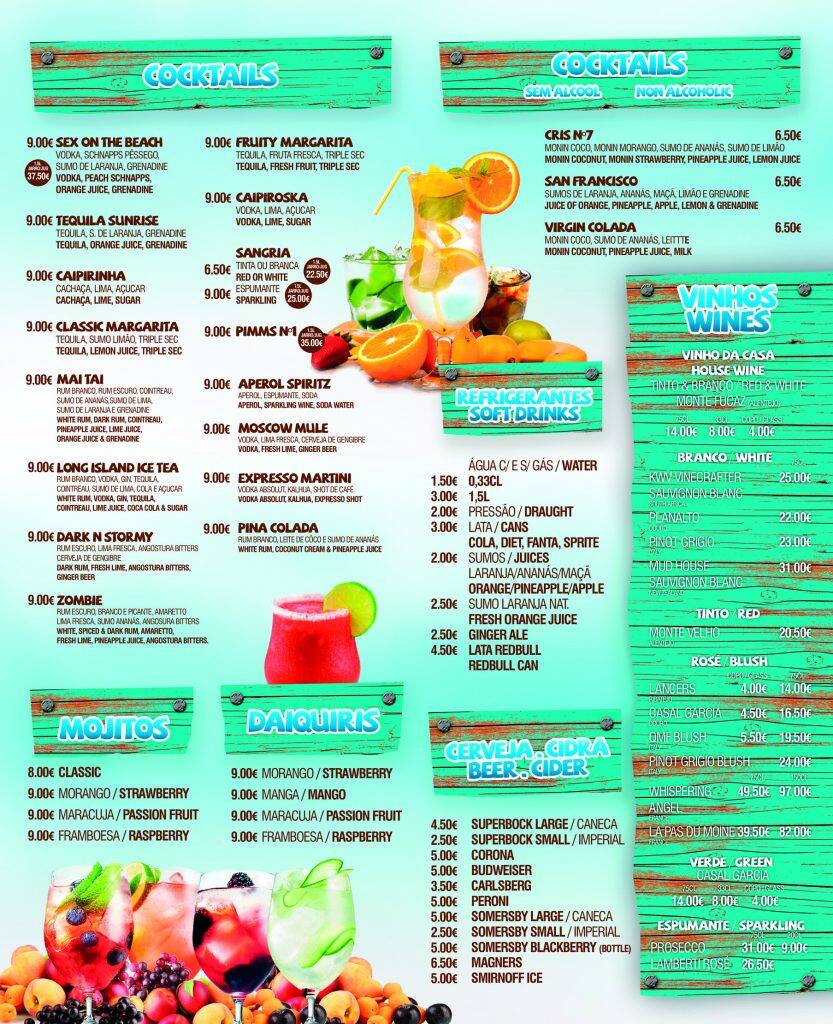 The Beach Bar Menu For Vale De Lobo Algarve Menu For The Beach Bar Vale De Lobo