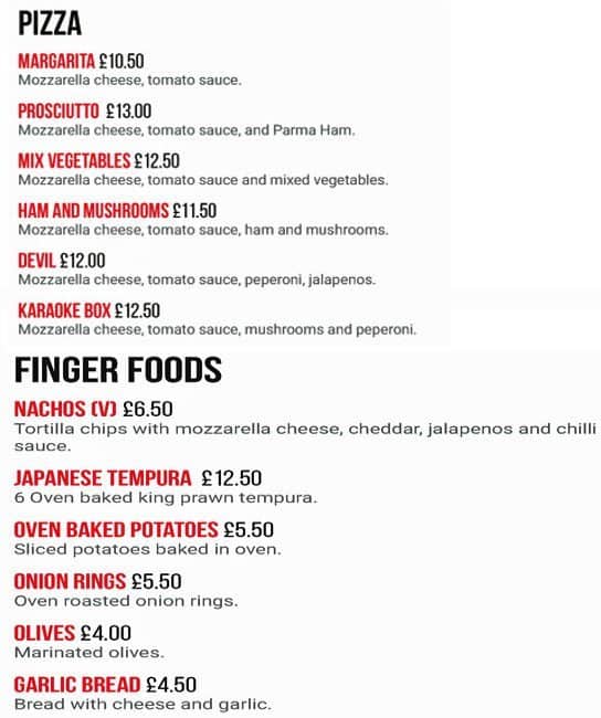 Karaoke Box Menu, Menu for Karaoke Box, City of London, London Zomato UK
