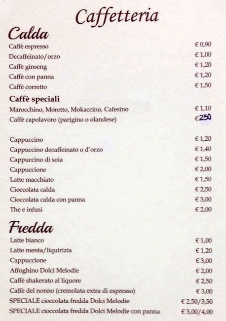 Menu di Dolci Melodie 