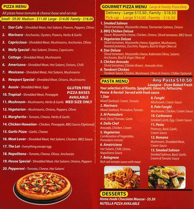 gold star pizza menu