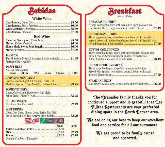 Las Fajitas Mexican Restaurant Menu Urbanspoon/Zomato