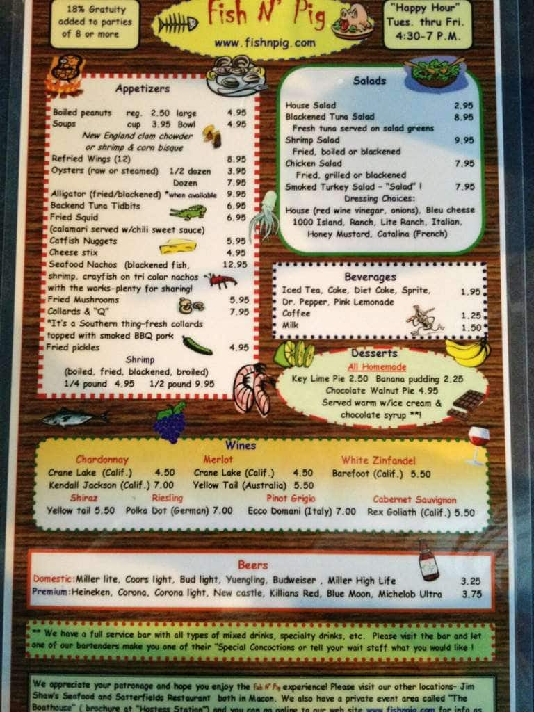 Menu at Fish N' Pig BBQ, Macon, Moseley Dixon Rd