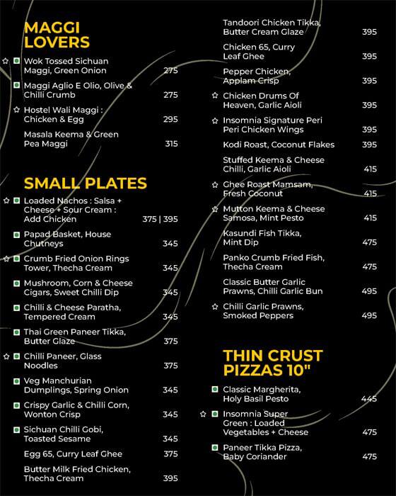 Insomnia menu 2024