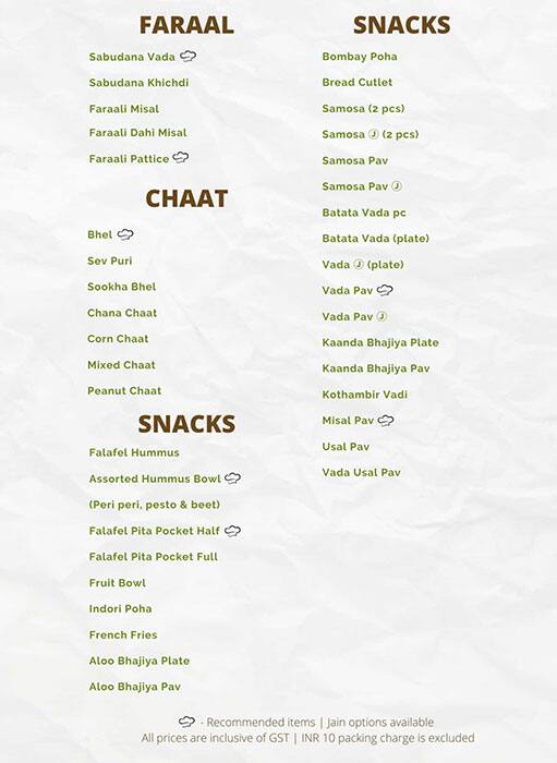 Menu At The Fusion Feast, Mumbai