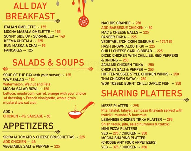 Mocha Menu, Menu for Mocha, Christian Basti, Guwahati Zomato