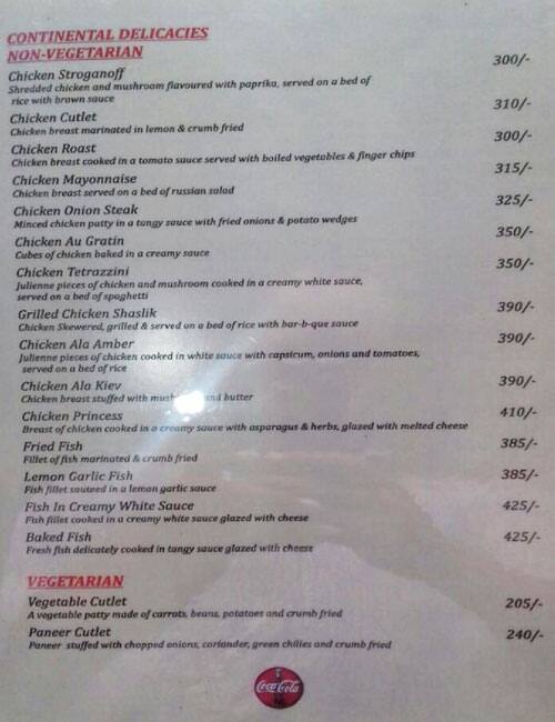 Menu at Amber Cafe, Kolkata, 2C Middleton row