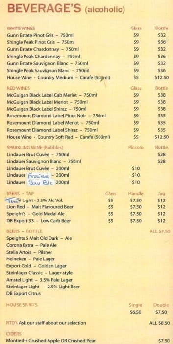 Menu at Country Inn pub & bar, Ramarama