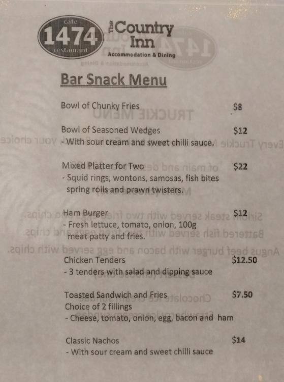 Menu at Country Inn pub & bar, Ramarama