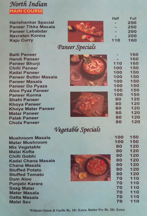 Harishankar Veg. Restro menu