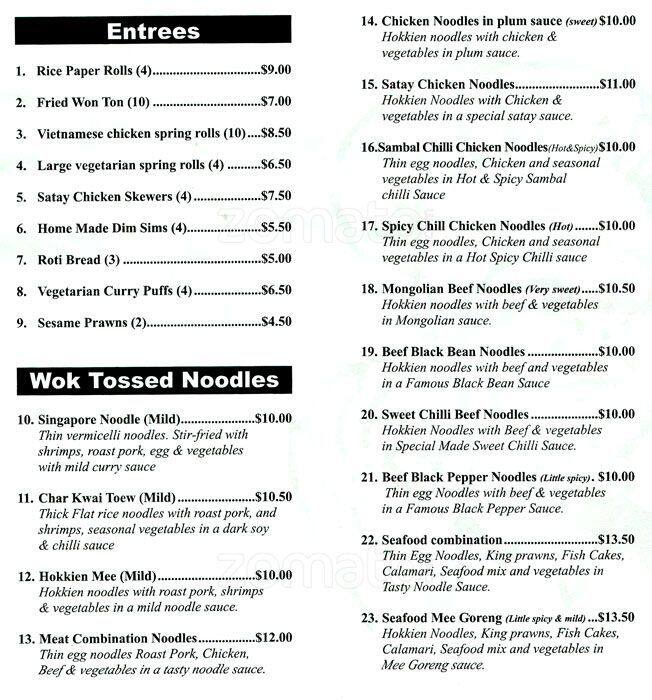 Wong's Noodle Bar Menu, Menu for Wong's Noodle Bar, Bentleigh