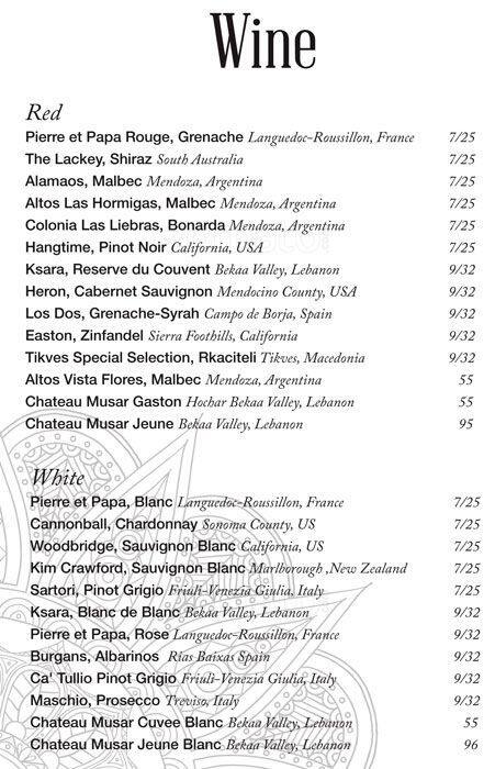 Carta de Masada Nightclub
