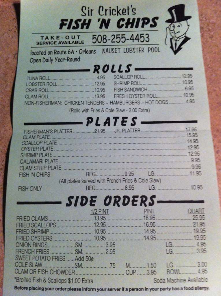 Sir Cricket S Fish Chips Menu Urbanspoon Zomato