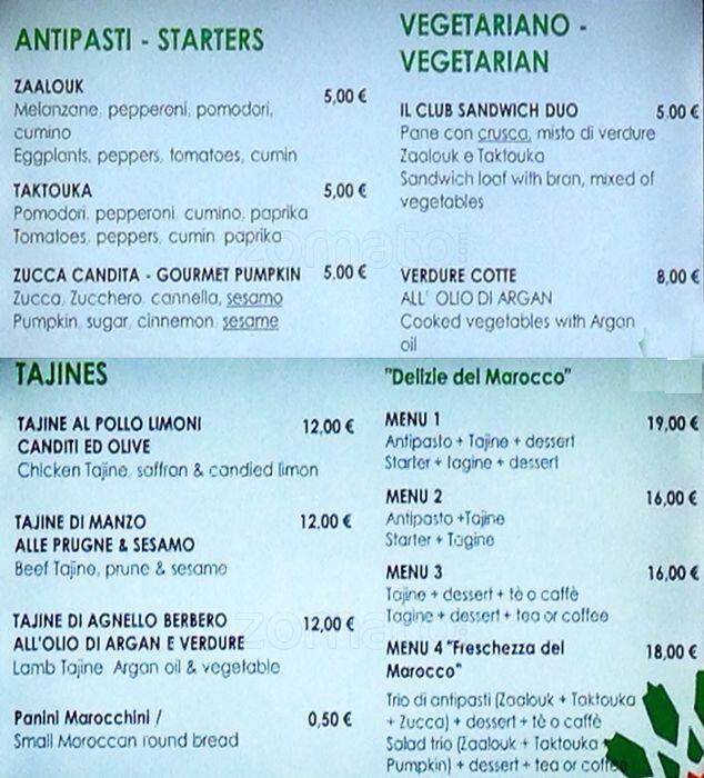 Menu di Delizie Del Marocco 