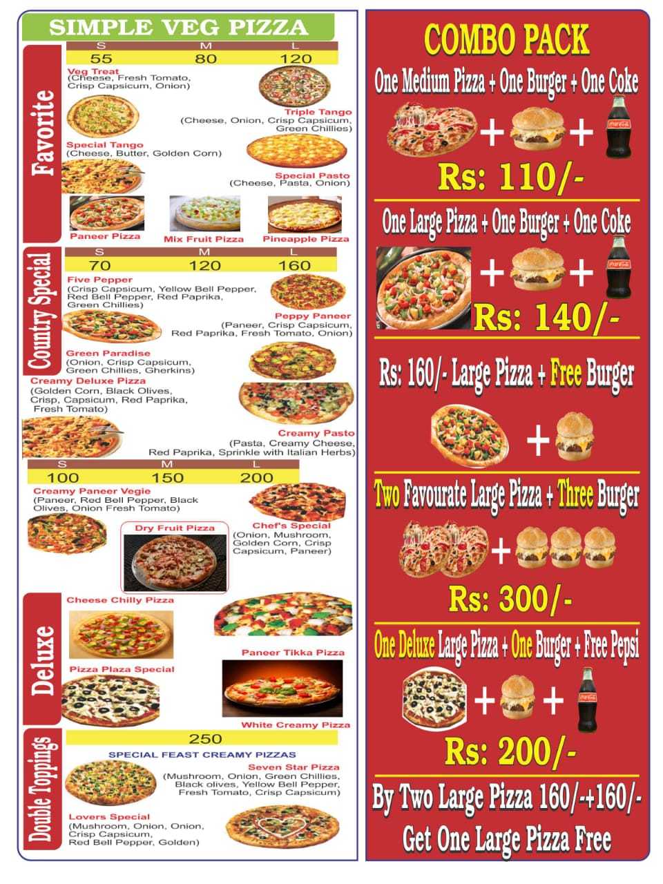 Pizza deals plaza menu