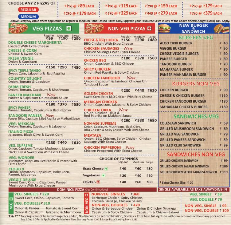 Menu at Dominick Pizza, Neemrana